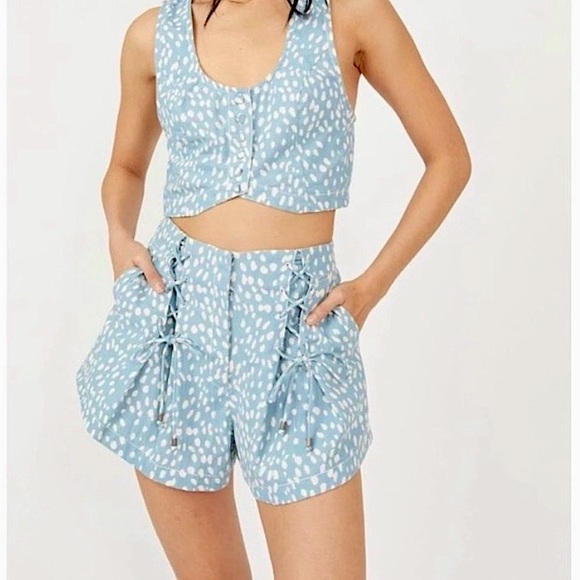 NEW Free People Bennett shorts criss cross ties lace upfront dotted dot print 2 - Picture 12 of 16